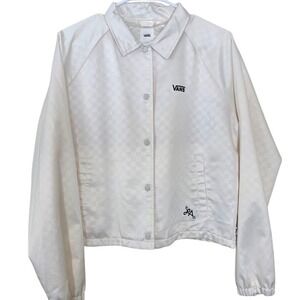 Vans Off The Wall‎ Cream Satin Checkerboard Coaches Jacket VN0A4SBQ3KS M